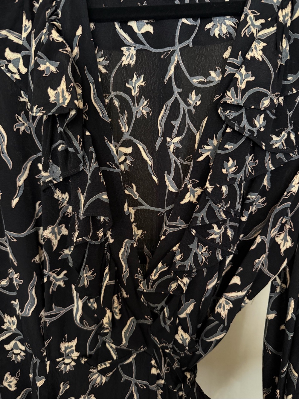 Doen Black Floral Wrap Dress with Cream & Gray Detail - Picture 2 of 7